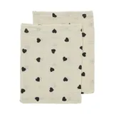 Meyco Baby Sweet Heart Waschlappen - 2er-Pack - Soft Sand/Black - 20x17 cm