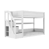 LIFETIME Kidsrooms Niedriges Etagenbett mit Treppenschrank– 90 x 200 cm – Premium-Lattenrost - Weiß