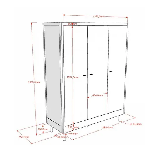 Vipack 3-türiger Kleiderschrank – Forrest Buche - Weiß