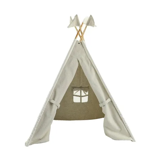 Overseas Tipi Zelt Teddy mit Wimpeln - Off White - 140 x 112 cm