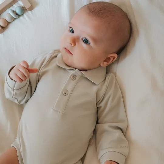 Bamboom Long Sleeve Polo Babybody - 3 Monate - Sand