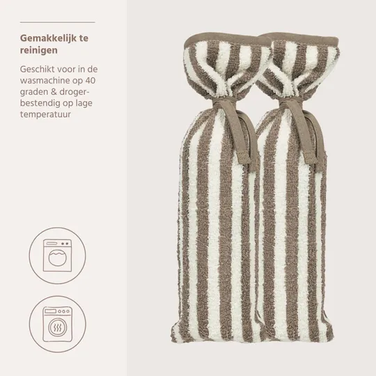 Meyco Wärmflaschenbezug – Frottee-Jacquard-Streifenmuster – Taupe – 2er-Pack