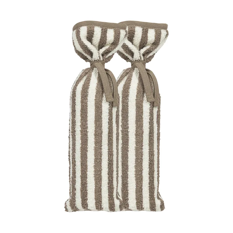 Meyco Wärmflaschenbezug – Frottee-Jacquard-Streifenmuster – Taupe – 2er-Pack